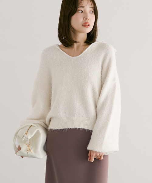 Noble（ノーブル）の「フェザーカノコスキッパーニット（ニット/セーター・レディース・ネイビー/アイボリー・FREE）」の22枚目の写真