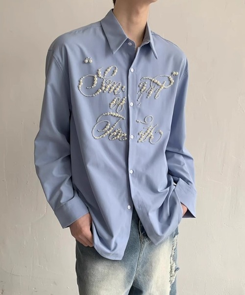 WESTBOY（ウエストボーイ）の「パールロゴオーバーサイズ ストリート ルーズフィットシャツ WO26S5TP17（シャツ/ブラウス・メンズ・ブラック/ブルー・XL/M/L）」の2枚目の写真