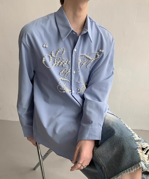 WESTBOY（ウエストボーイ）の「パールロゴオーバーサイズ ストリート ルーズフィットシャツ WO26S5TP17（シャツ/ブラウス・メンズ・ブラック/ブルー・XL/M/L）」の3枚目の写真