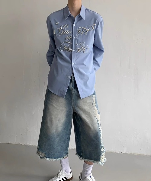 WESTBOY（ウエストボーイ）の「パールロゴオーバーサイズ ストリート ルーズフィットシャツ WO26S5TP17（シャツ/ブラウス・メンズ・ブラック/ブルー・XL/M/L）」の7枚目の写真