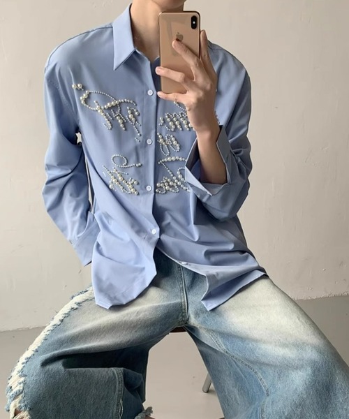 WESTBOY（ウエストボーイ）の「パールロゴオーバーサイズ ストリート ルーズフィットシャツ WO26S5TP17（シャツ/ブラウス・メンズ・ブラック/ブルー・XL/M/L）」の9枚目の写真