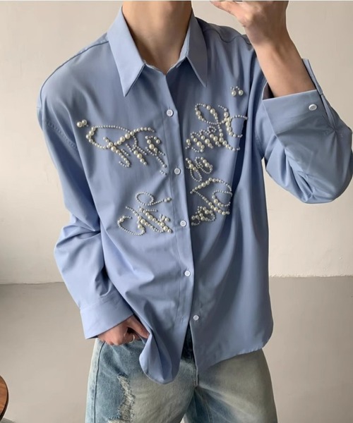 WESTBOY（ウエストボーイ）の「パールロゴオーバーサイズ ストリート ルーズフィットシャツ WO26S5TP17（シャツ/ブラウス・メンズ・ブラック/ブルー・XL/M/L）」の10枚目の写真