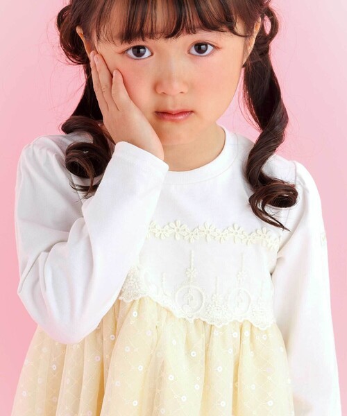 SLAP SLIP（スラップスリップ）の「【スラプリ】キラキラチュールドッキングワンピース(80~130cm)（ワンピース・キッズ・ピンク/イエロー・120cm/80ｃｍ/110cm/130cm/100cm/90cm）」の4枚目の写真