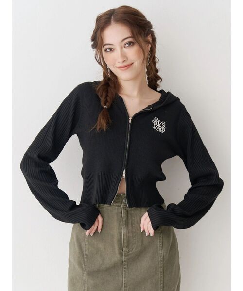 EVRIS（エヴリス）の「ワンポイントジップアップニットフーディー（ニット/セーター・レディース・ブラック/グレー/ブルー・FREE）」の2枚目の写真