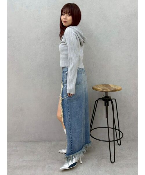 EVRIS（エヴリス）の「ワンポイントジップアップニットフーディー（ニット/セーター・レディース・ブラック/グレー/ブルー・FREE）」の15枚目の写真