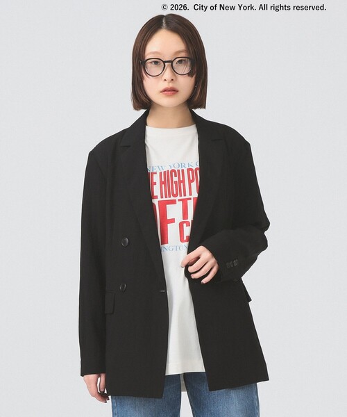 Ray BEAMS(レイビームス)の「【7/31再値下げ】ソフトクリンクル 4ボタン ダブル ジャケット | 新生活・通勤・通学・オフィスカジュアル・オンオフ兼用・好印象コーデ(テーラードジャケット・レディース・ブラック/ベージュ・1/0)」の1枚目の写真