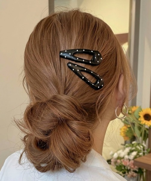 セール】【2Pセット】ドット柄 パッチン ヘアピンセット サテン