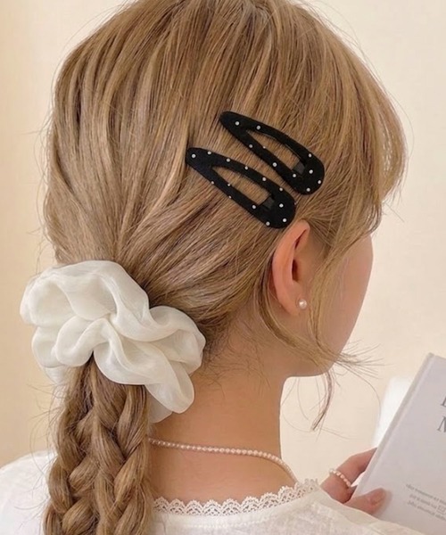 セール】【2Pセット】ドット柄 パッチン ヘアピンセット サテン
