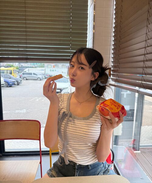 HIGH SCHOOL DISCO(ハイスクールディスコ)の「ストライプリボンパフスリーブショートスリーブ_メランジグレー(Tシャツ/カットソー・レディース・その他・FREE/0(FREE))」の7枚目の写真