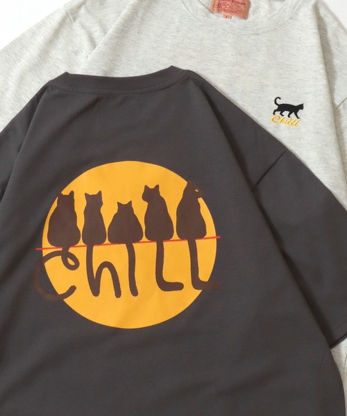 SITRY(シトリー)の「Cat Back Print T-Shirt/猫 アニマル ワンポイント刺繍 バックプリント オーバーサイズ 半袖Tシャツ レディース メンズ(Tシャツ/カットソー・メンズ・ホワイト/オートミール/チャコール/ブラック・M/L/LL)」の3枚目の写真