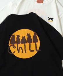 Cat Back Print T-Shirt/猫 アニマル ワンポイント刺繍 バックプリント オーバーサイズ 半袖Tシャツ レディース メンズ