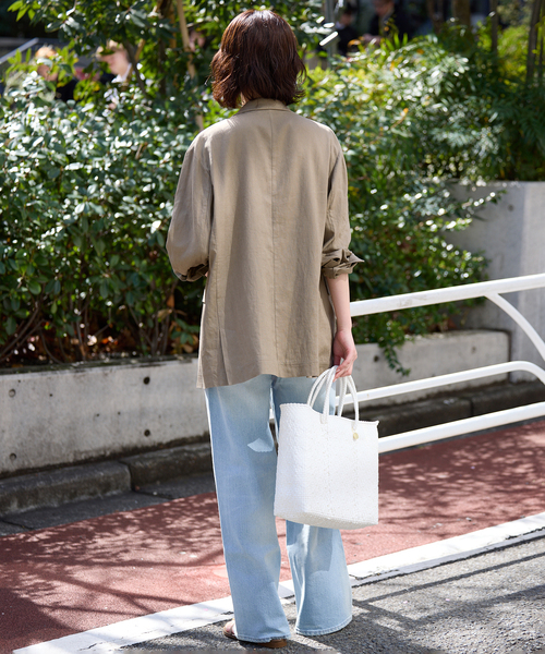 SLOBE IENA(スローブイエナ)の「《36.38サイズ展開》リネンレーヨンシングルテーラードジャケット(テーラードジャケット・レディース・ブラウン/ベージュ・38/36)」の5枚目の写真