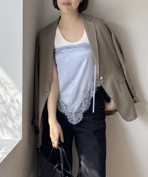 SLOBE IENA(スローブイエナ)の「《36.38サイズ展開》リネンレーヨンシングルテーラードジャケット(テーラードジャケット・レディース・ブラウン/ベージュ・38/36)」の8枚目の写真