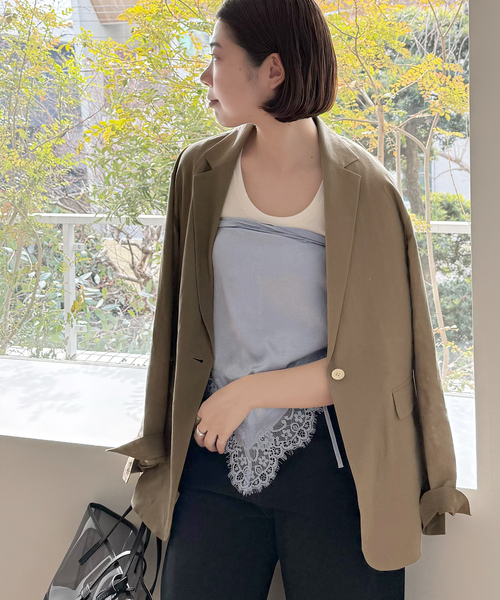 SLOBE IENA(スローブイエナ)の「《36.38サイズ展開》リネンレーヨンシングルテーラードジャケット(テーラードジャケット・レディース・ブラウン/ベージュ・38/36)」の9枚目の写真