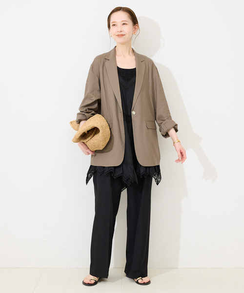 SLOBE IENA(スローブイエナ)の「《36.38サイズ展開》リネンレーヨンシングルテーラードジャケット(テーラードジャケット・レディース・ブラウン/ベージュ・38/36)」の11枚目の写真