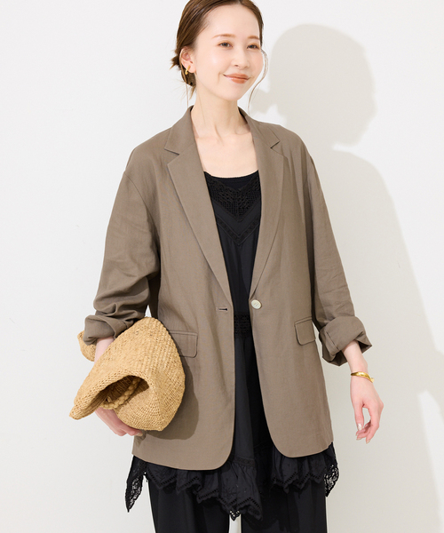 SLOBE IENA(スローブイエナ)の「《36.38サイズ展開》リネンレーヨンシングルテーラードジャケット(テーラードジャケット・レディース・ブラウン/ベージュ・38/36)」の15枚目の写真