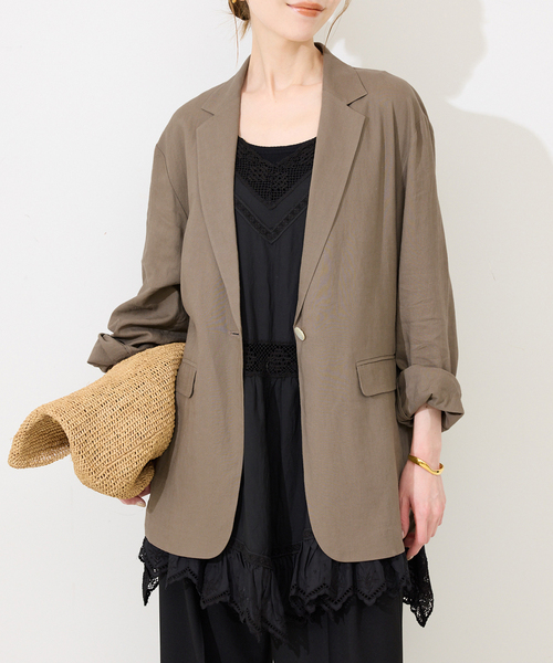 SLOBE IENA(スローブイエナ)の「《36.38サイズ展開》リネンレーヨンシングルテーラードジャケット(テーラードジャケット・レディース・ブラウン/ベージュ・38/36)」の19枚目の写真