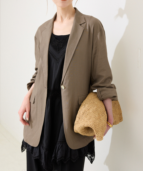 SLOBE IENA(スローブイエナ)の「《36.38サイズ展開》リネンレーヨンシングルテーラードジャケット(テーラードジャケット・レディース・ブラウン/ベージュ・38/36)」の20枚目の写真