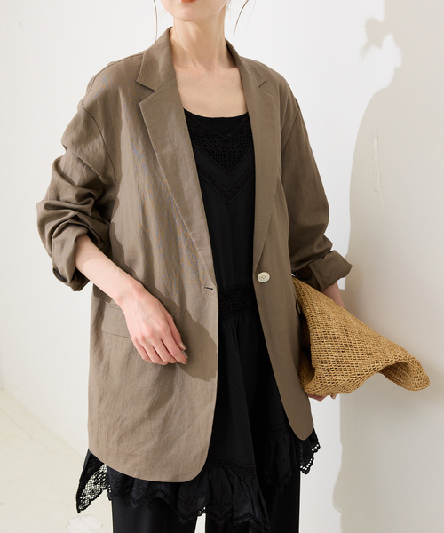 SLOBE IENA(スローブイエナ)の「《36.38サイズ展開》リネンレーヨンシングルテーラードジャケット(テーラードジャケット・レディース・ブラウン/ベージュ・38/36)」の21枚目の写真