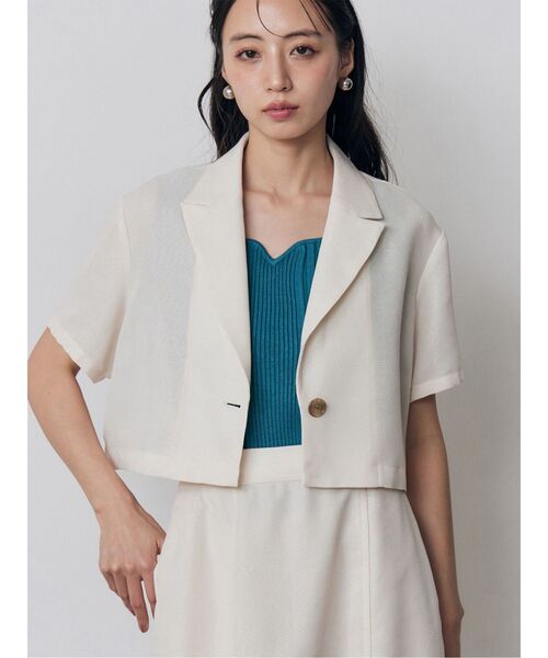 MURUA（ムルーア）の「【セットアップ対応】メッシュショートシャツジャケット　夏服（テーラードジャケット・レディース・ブラウン/ブラック/アイボリー/グレー・FREE）」の2枚目の写真