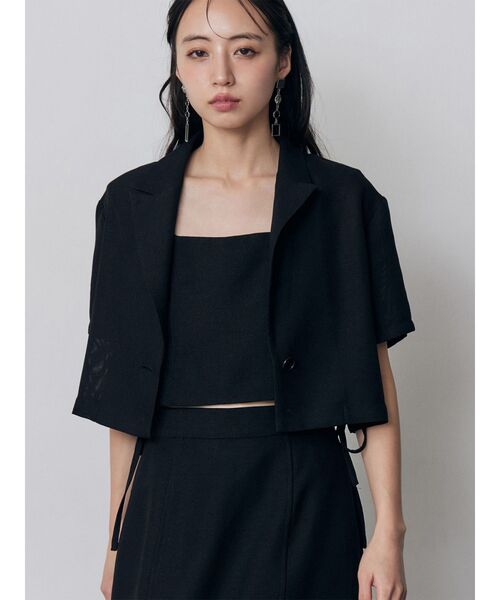 MURUA（ムルーア）の「【セットアップ対応】メッシュショートシャツジャケット　夏服（テーラードジャケット・レディース・ブラウン/ブラック/アイボリー/グレー・FREE）」の3枚目の写真