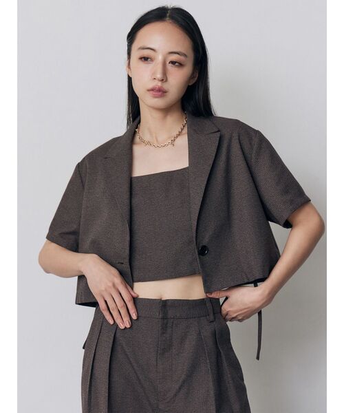MURUA（ムルーア）の「【セットアップ対応】メッシュショートシャツジャケット　夏服（テーラードジャケット・レディース・ブラウン/ブラック/アイボリー/グレー・FREE）」の6枚目の写真