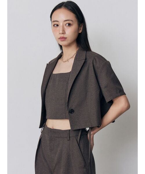 MURUA（ムルーア）の「【セットアップ対応】メッシュショートシャツジャケット　夏服（テーラードジャケット・レディース・ブラウン/ブラック/アイボリー/グレー・FREE）」の8枚目の写真