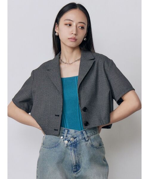 MURUA（ムルーア）の「【セットアップ対応】メッシュショートシャツジャケット　夏服（テーラードジャケット・レディース・ブラウン/ブラック/アイボリー/グレー・FREE）」の15枚目の写真
