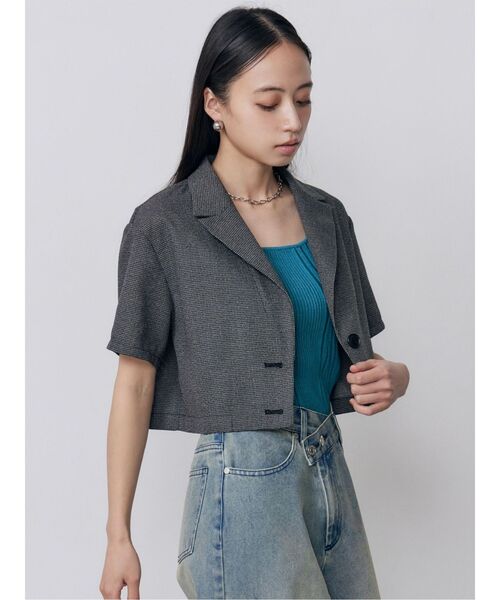 MURUA（ムルーア）の「【セットアップ対応】メッシュショートシャツジャケット　夏服（テーラードジャケット・レディース・ブラウン/ブラック/アイボリー/グレー・FREE）」の16枚目の写真