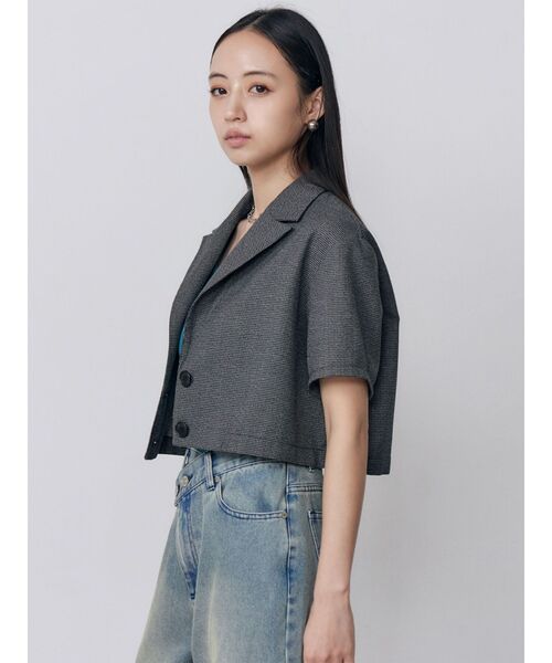 MURUA（ムルーア）の「【セットアップ対応】メッシュショートシャツジャケット　夏服（テーラードジャケット・レディース・ブラウン/ブラック/アイボリー/グレー・FREE）」の17枚目の写真