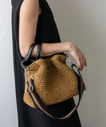 VitaFelice（ヴィータフェリーチェ）の「くったり編みペーパーブレード2WAYかごトートバッグ ラインショルダーベルト付き 【500mlペットボトル収納可】（かごバッグ）」