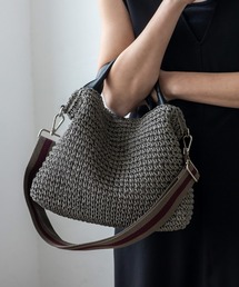 VitaFelice | くったり編みペーパーブレード2WAYかごトートバッグ ラインショルダーベルト付き 【500mlペットボトル収納可】(かごバッグ)