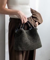 VitaFelice（ヴィータフェリーチェ）の「くったり編みペーパーブレード2WAYかごトートバッグ ラインショルダーベルト付き 【500mlペットボトル収納可】（かごバッグ）」