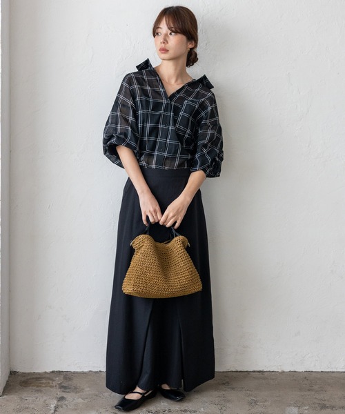 VitaFelice（ヴィータフェリーチェ）の「くったり編みペーパーブレード2WAYかごトートバッグ ラインショルダーベルト付き 【500mlペットボトル収納可】（かごバッグ・レディース・キャメル/チャコール/グレー・FREE）」の17枚目の写真