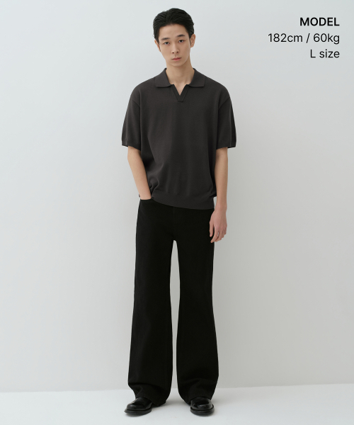 MUSINSA STANDARD（ムシンサスタンダード）の「ウォッシャブルスーピマコットンスリットネックニットポロシャツ[ダークグレー]（ニット/セーター・メンズ・その他・SMALL/MEDIUM/LARGE/X-LARGE/2XL）」の2枚目の写真