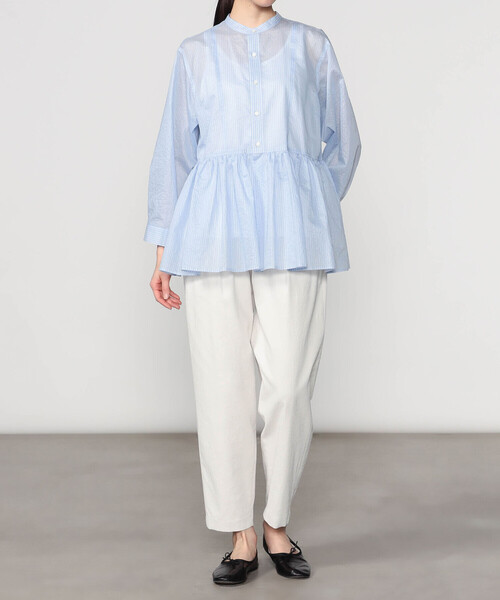 LE GLAZIK(ルグラジック)の「LE GLAZIK | シアーストライプ ギャザーフレアシャツ WOMEN(シャツ/ブラウス・レディース・ブルー系その他・36)」の11枚目の写真