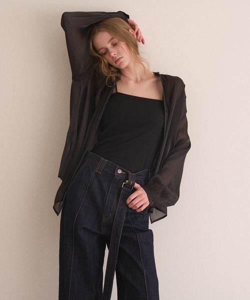 MIELI INVARIANT（ミエリインヴァリアント）の「Sheer Washer Blouse（シャツ/ブラウス・レディース・ブラック/ホワイト・FREE）」の16枚目の写真