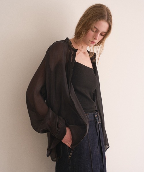 MIELI INVARIANT（ミエリインヴァリアント）の「Sheer Washer Blouse（シャツ/ブラウス・レディース・ブラック/ホワイト・FREE）」の17枚目の写真