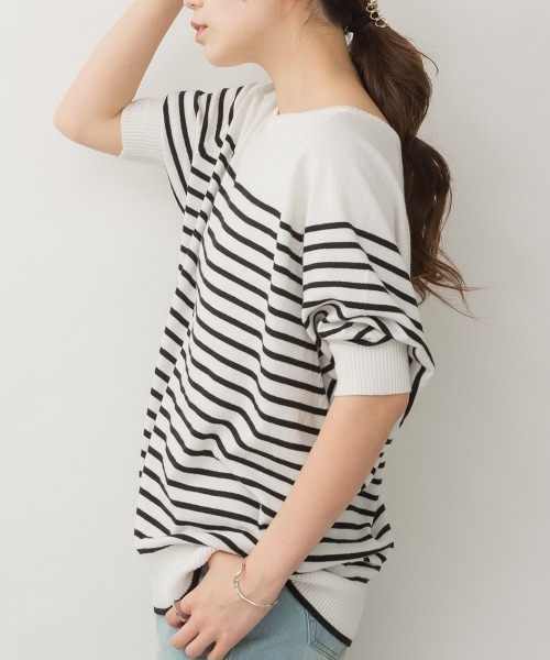 aity(アイティ)の「M-5L パネルボーダードルマンニット(Tシャツ/カットソー・レディース・ホワイト系/ネイビー系/ブラック系・M~L/4L~5L/LL~3L)」の20枚目の写真