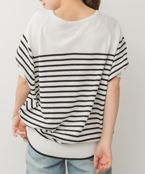 aity(アイティ)の「M-5L パネルボーダードルマンニット(Tシャツ/カットソー・レディース・ホワイト系/ネイビー系/ブラック系・M~L/4L~5L/LL~3L)」の9枚目の写真