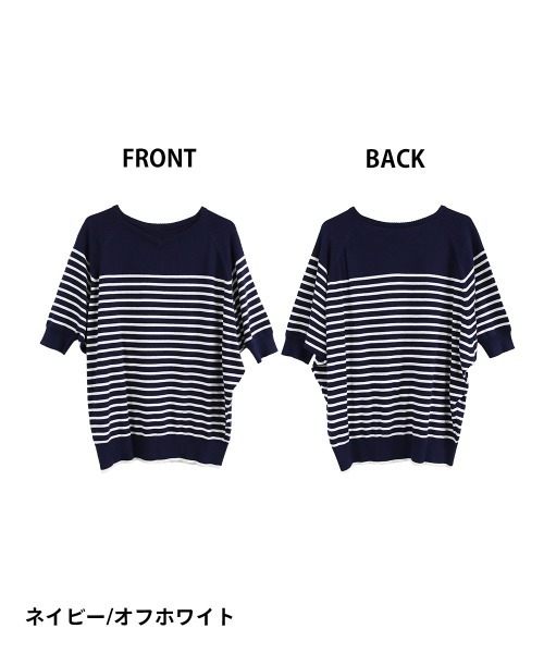 aity(アイティ)の「M-5L パネルボーダードルマンニット(Tシャツ/カットソー・レディース・ホワイト系/ネイビー系/ブラック系・M~L/4L~5L/LL~3L)」の13枚目の写真