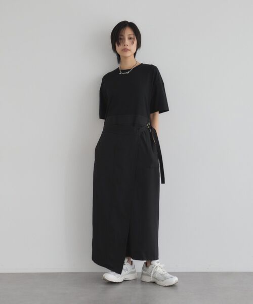 GARAGE OF GOOD CLOTHING（ガレージオブグッドクロージング）の「異素材MIX Iラインワンピース（ワンピース・レディース・ベージュ/グレー/ブラック・FREE）」の2枚目の写真