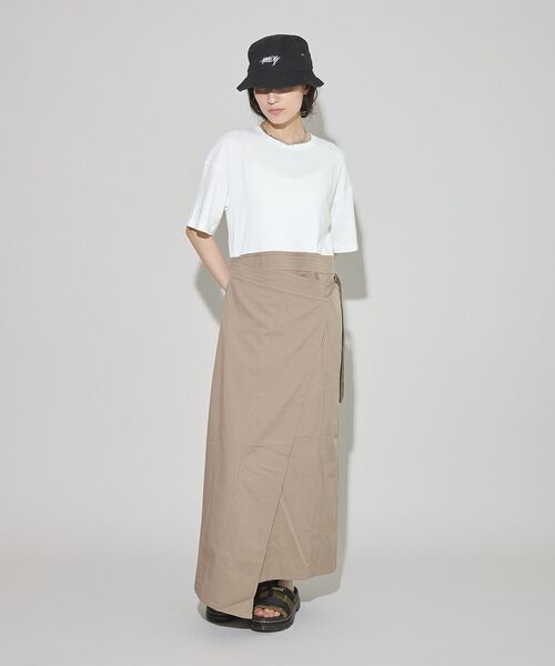 GARAGE OF GOOD CLOTHING（ガレージオブグッドクロージング）の「異素材MIX Iラインワンピース（ワンピース・レディース・ベージュ/グレー/ブラック・FREE）」の6枚目の写真