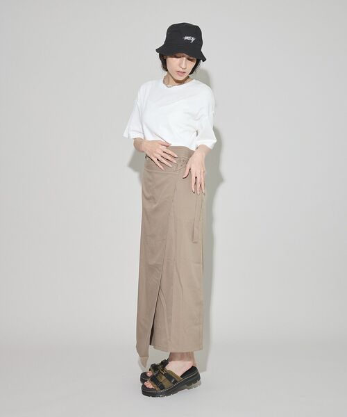 GARAGE OF GOOD CLOTHING（ガレージオブグッドクロージング）の「異素材MIX Iラインワンピース（ワンピース・レディース・ベージュ/グレー/ブラック・FREE）」の4枚目の写真