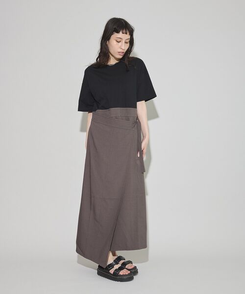 GARAGE OF GOOD CLOTHING（ガレージオブグッドクロージング）の「異素材MIX Iラインワンピース（ワンピース・レディース・ベージュ/グレー/ブラック・FREE）」の10枚目の写真