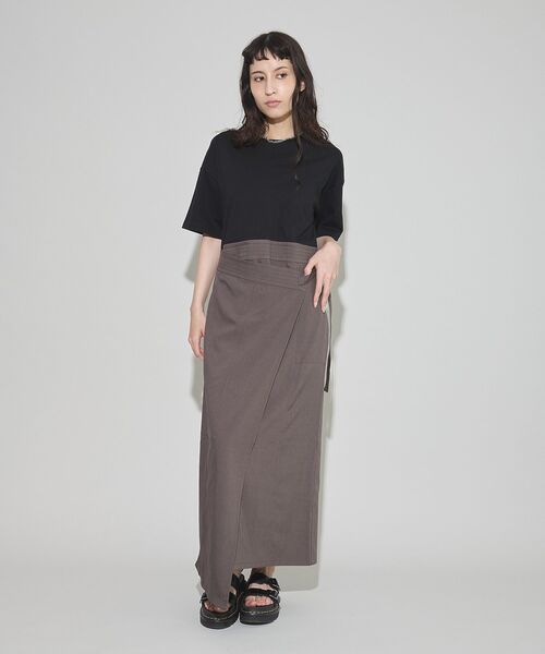 GARAGE OF GOOD CLOTHING（ガレージオブグッドクロージング）の「異素材MIX Iラインワンピース（ワンピース・レディース・ベージュ/グレー/ブラック・FREE）」の9枚目の写真