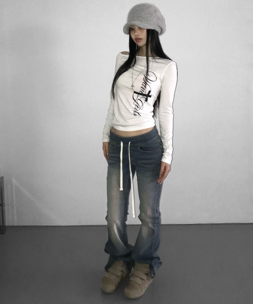THEAIRTOWN(ジエアタウン)の「side cross unbal top(Tシャツ/カットソー・レディース・ホワイト・FREE)」の3枚目の写真