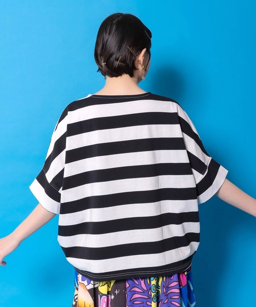 ScoLar(スカラー)の「161653:グラサンネコちゃんボーダープルオーバー(Tシャツ/カットソー・レディース・ブルー/チャコールグレー/オフホワイト・M)」の7枚目の写真