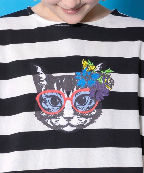 ScoLar(スカラー)の「161653:グラサンネコちゃんボーダープルオーバー(Tシャツ/カットソー・レディース・ブルー/チャコールグレー/オフホワイト・M)」の10枚目の写真
