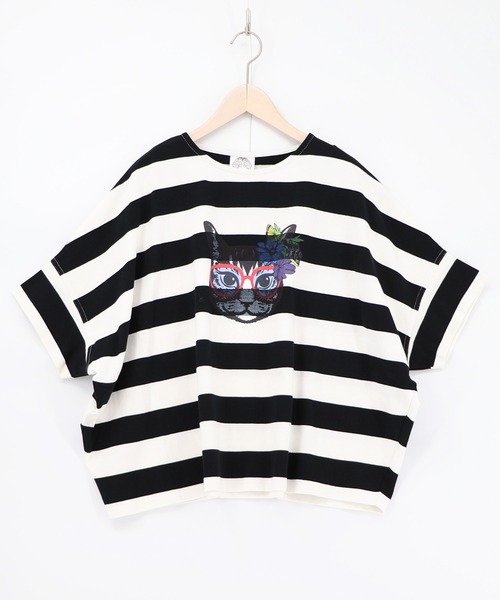ScoLar(スカラー)の「161653:グラサンネコちゃんボーダープルオーバー(Tシャツ/カットソー・レディース・ブルー/チャコールグレー/オフホワイト・M)」の11枚目の写真